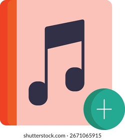 Ícone de Adição de Arquivo de Música de Design Plano com Símbolo de Anotação e Botão de Adição