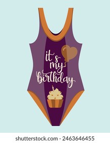  Flat Design It'S My Birthday Illustration and Swimsuit at Cupcake, Balloon Pattern