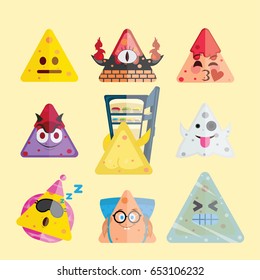 Flat design nachos emoji isolated on light background. Illustration of Mexican food with cute emotional faces. Vector set of funny popular emoji emoticon icon set