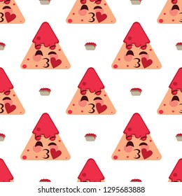 Flat design nachos pattern emoji. Illustration of Mexican food with cute emotional faces. Pattern of funny popular emoji.