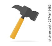 Flat design nail hammer and shadow icon. Claw hammer. Vector.