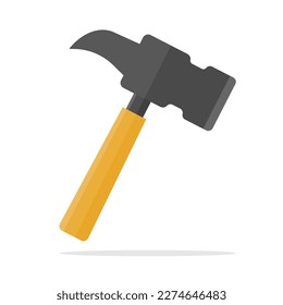 Flat design nail hammer and shadow icon. Claw hammer. Vector.