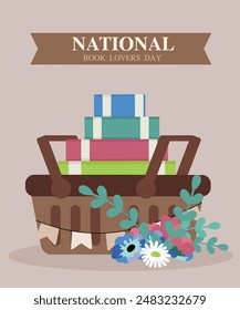  El libro nacional del diseño plano ama el día y los libros, flores en la cesta