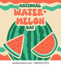 flat design national watermelon day background with groovy style