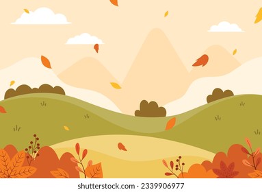 Diseño plano de la ilustración vectorial de fondo natural del paisaje otoñal