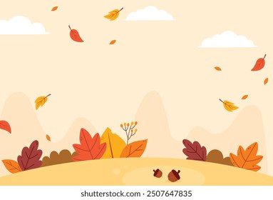 Diseño plano de la ilustración natural del fondo del paisaje del otoño