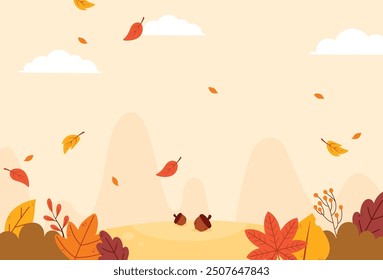 Diseño plano de la ilustración natural del fondo del paisaje del otoño