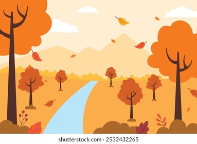 Projeto plano de paisagem natural outono paisagem fundo vetor ilustração