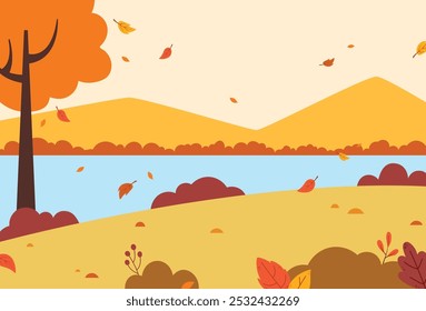 Flat design of natural autumn landscape background vector illustration