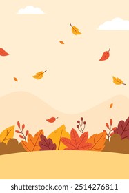 Flat design of natural autumn portrait background vector illustration