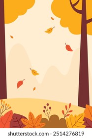 Flat design of natural autumn portrait background vector illustration
