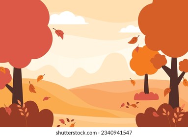 Flat design of natural autumn season landscape background vector illustration