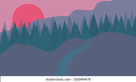 Flat design natural landscape background  Vector