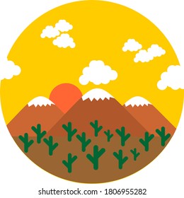 diseño plano paisaje natural de montañas y bosques de cactus que es hermoso durante el verano