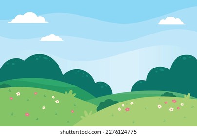 Flat design of natural spring landscape background illustration