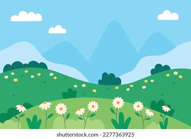 Flat design of natural spring landscape background vector illustration