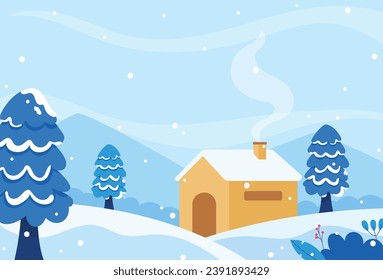 Flat design of natural winter season landscape background
