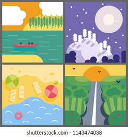 Flat design nature landscape set. Simple and modern vector illustration for labels, logotype, badges or emblems
