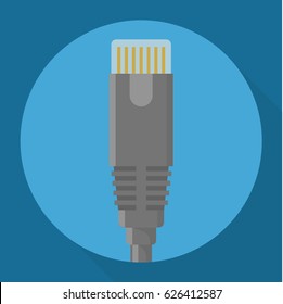 Flat design network lan data cable connectors long shadow vector icon