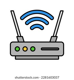 Icono de enrutador de red de diseño plano. Dispositivo de retransmisión de acceso a Internet. Vector.