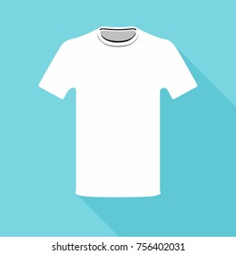 Flat design of new pure clean white basic t-shirt. Clothes after wash. Advertising washing powder, detergent. Vector illustration. Isolated