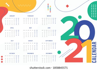 calendario de diseño plano para el año 2021