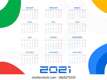 Flat design new year 2021 calendar abstract modern shape vector