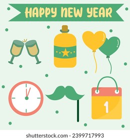 Flat design new year party element collection