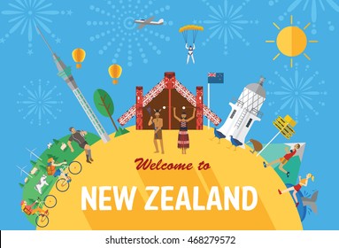 Flat design, New Zealand's landmarks and icons