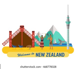 Flat design, New Zealand's landmarks and icons