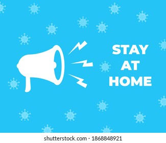 flat design news Massage and announcement. loudspeaker vector. announce Megaphone stay home save lives stay safe from coronavirus outbreak pandemic graphic isolated cartoon illustration.