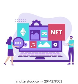 Flat design of nft crypto art concept. Illustration for websites, landing pages, mobile applications, posters and banners