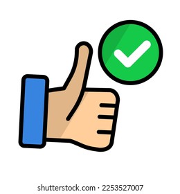 Flat Design schön Daumen nach oben Zeichen und Häkchen Symbol. Vektorgrafik.