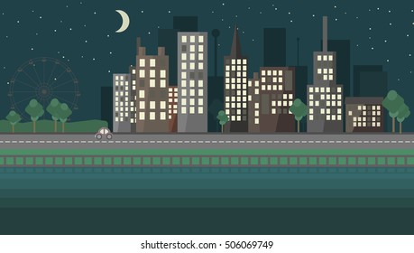 Flat design night urban landscape