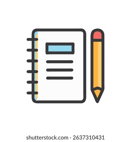 Flat design notebook with pencil illustration on White Background