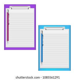 Flat design notepad and paper sheets isolated on white background whit place for text. School vector background with an open notebook.