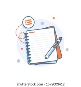 Flat design notepad and paper sheets isolated on white background