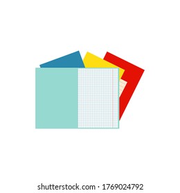 Flat design notepad and paper sheets isolated on white background. Vector illustration.