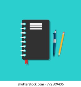 Flat design notepad and paper sheets isolated on white background whit place for text. School vector background with an open notebook.
