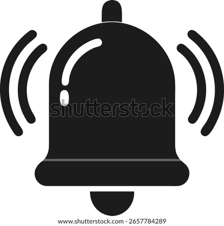 Flat design notification bell silhouette with vibration lines illustrating an alert