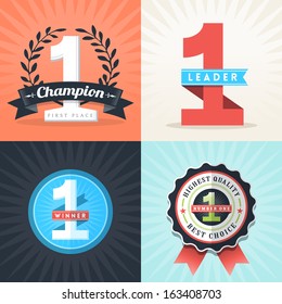 Flat Design Number One First Place Winner ribbons and badges - Shutterstock ID 163408703