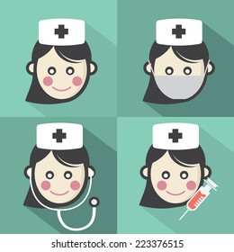 Flat Design Nurse Icon With Long Shadow Effect Vector Illustration