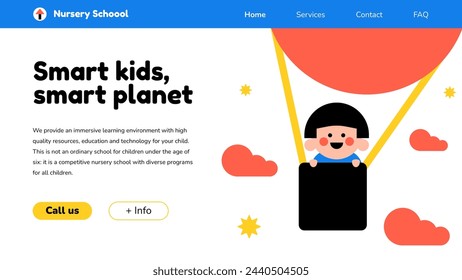 Flat design nursery school landing page vector design in eps 10