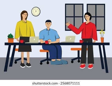 Flat Design Office Environment meeting - Professional Workplace Illustration