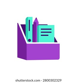 A flat design office supplies neatly arranged in a modern holder. Ideal for business and educational concepts.