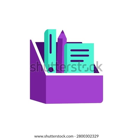 A flat design office supplies neatly arranged in a modern holder. Ideal for business and educational concepts.