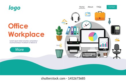 Flat design Office workplace website template easy to use Modern flat design.Vector illustration. EPS 10. - Vector 