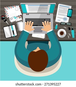 Flat design of office workspace, workplace of a businessman. Vector