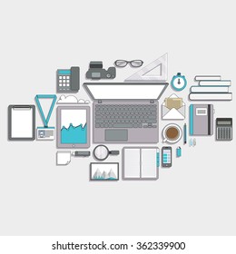 Flat design office worpkplace elements. Vector