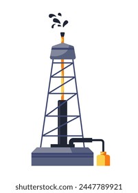 Diseño plano de torre de plataforma petrolífera, aislado sobre fondo blanco, que representa la extracción de petróleo industrial.